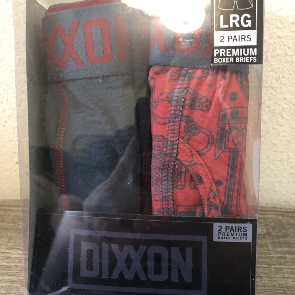 Dixxon Premium Boxer Briefs -Two Pair One Gray and One Red W/Grey Print Size LRG